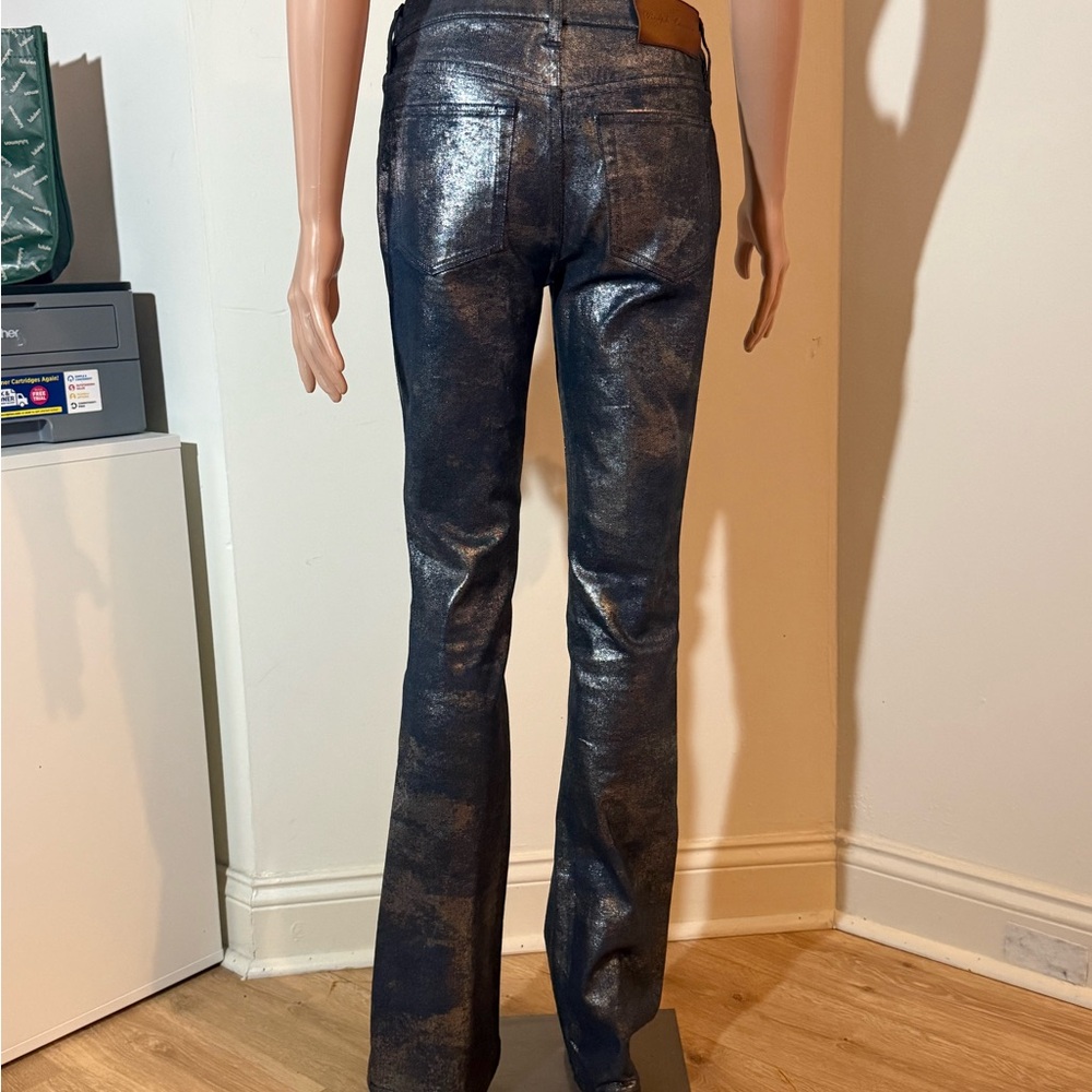 Ralph Lauren Purple Label Silver Metallic Coated Boot Cut Mid-Rise Jeans Size 26 - Picture 3 of 12